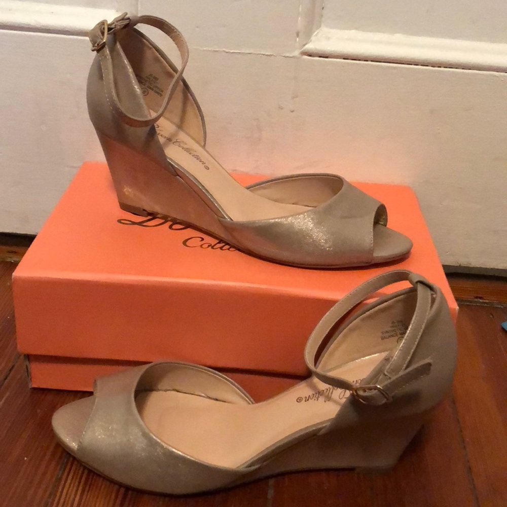Metallic Neutral Peep Toe Wedges